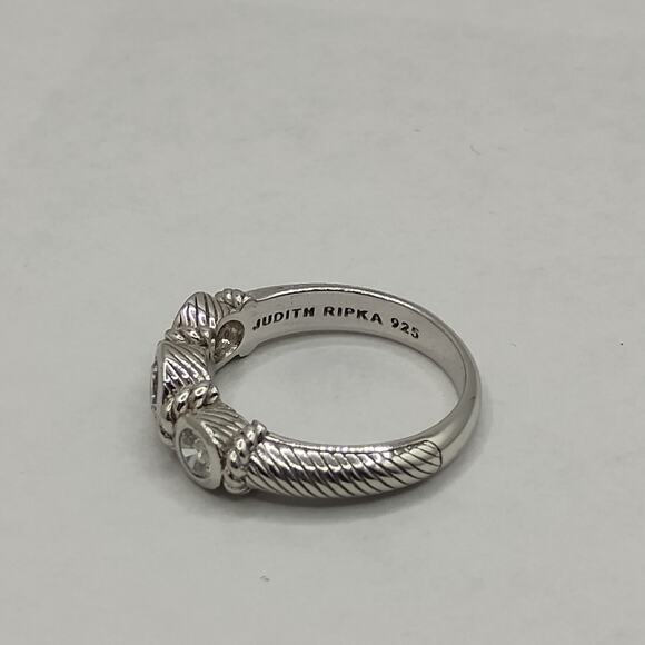 Judith Ripka Sterling Silver Three Stone CZ Ring sz 9 - Picture 7 of 8